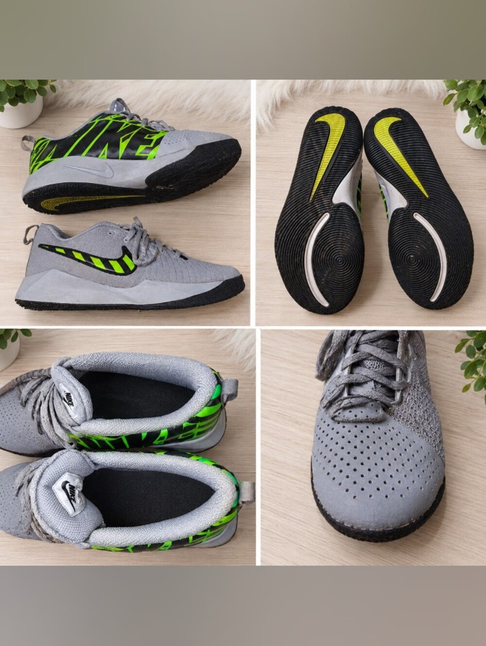 Nike Gray & Neon Green Sneakers 6.5 Youth